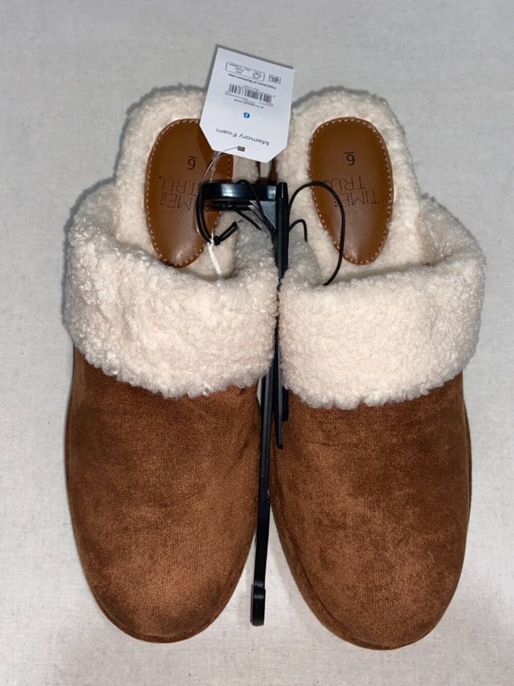Time and Tru Chestnut Suede Platform Clog Slippers Faux Fur Multi-Size